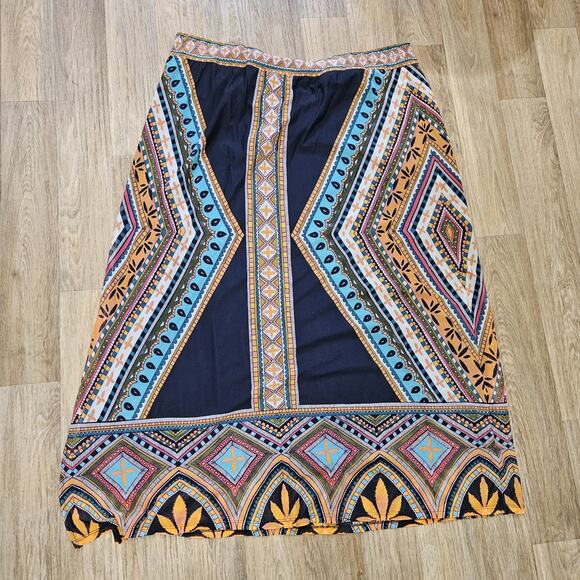 Chicos Midi Skirt Womens 3/XL Floral Geometric Artsy Boho Cottagecore Mesh - Picture 5 of 9